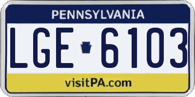 PA license plate LGE6103