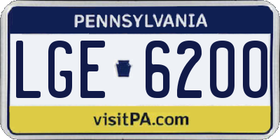 PA license plate LGE6200