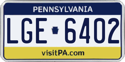 PA license plate LGE6402