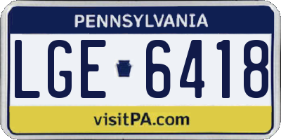 PA license plate LGE6418