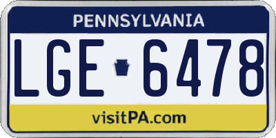 PA license plate LGE6478