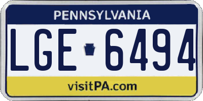 PA license plate LGE6494