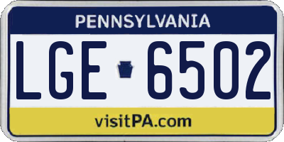 PA license plate LGE6502