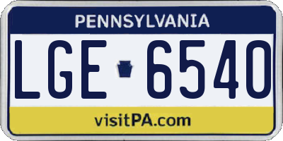 PA license plate LGE6540