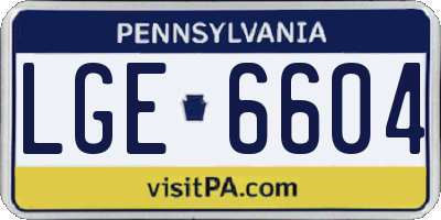 PA license plate LGE6604