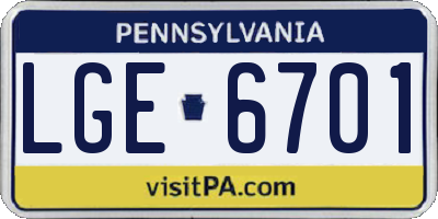 PA license plate LGE6701