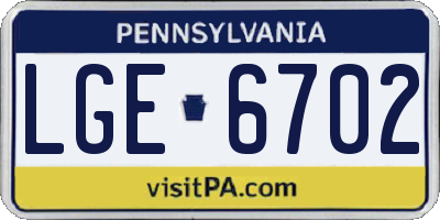 PA license plate LGE6702