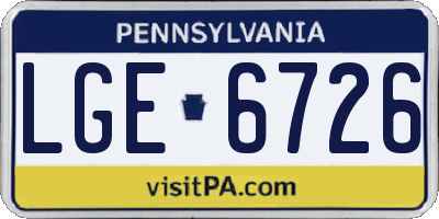 PA license plate LGE6726