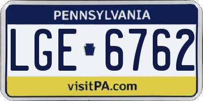 PA license plate LGE6762