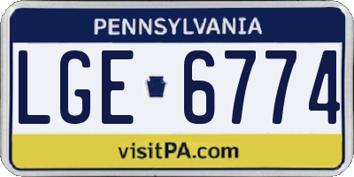 PA license plate LGE6774