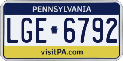 PA license plate LGE6792