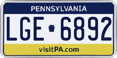 PA license plate LGE6892