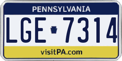PA license plate LGE7314