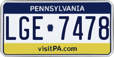 PA license plate LGE7478
