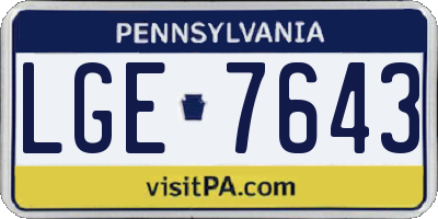 PA license plate LGE7643