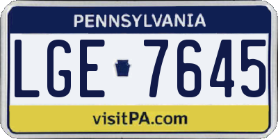 PA license plate LGE7645