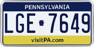 PA license plate LGE7649
