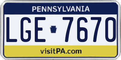 PA license plate LGE7670