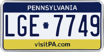 PA license plate LGE7749