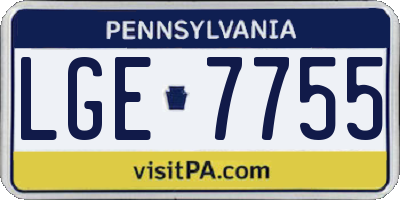 PA license plate LGE7755