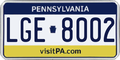 PA license plate LGE8002