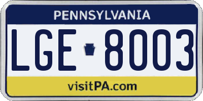 PA license plate LGE8003