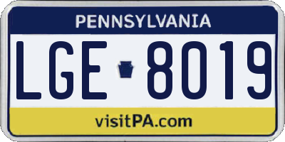 PA license plate LGE8019