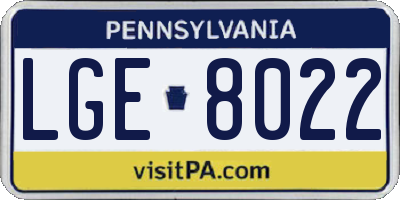 PA license plate LGE8022