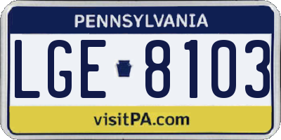 PA license plate LGE8103
