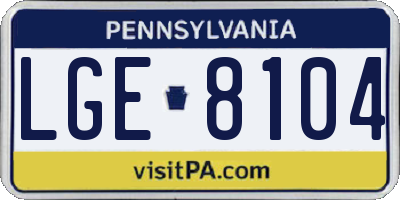 PA license plate LGE8104