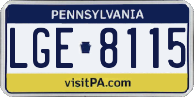 PA license plate LGE8115