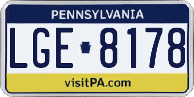 PA license plate LGE8178
