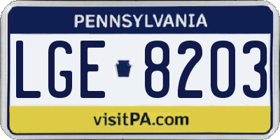 PA license plate LGE8203