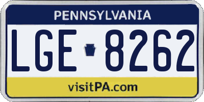 PA license plate LGE8262