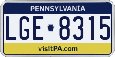 PA license plate LGE8315