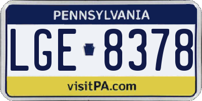 PA license plate LGE8378