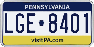 PA license plate LGE8401