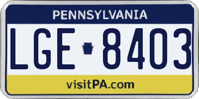 PA license plate LGE8403
