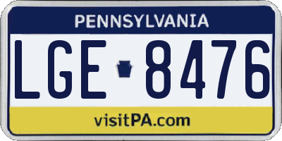 PA license plate LGE8476