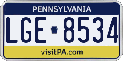 PA license plate LGE8534