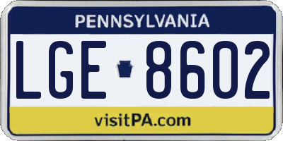 PA license plate LGE8602