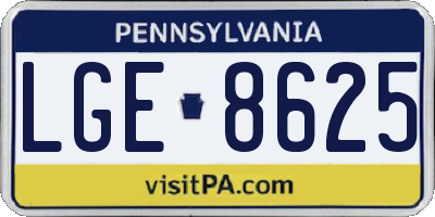 PA license plate LGE8625