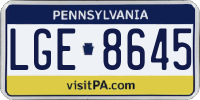 PA license plate LGE8645