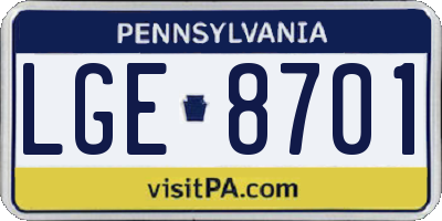 PA license plate LGE8701