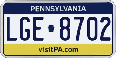 PA license plate LGE8702