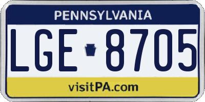 PA license plate LGE8705