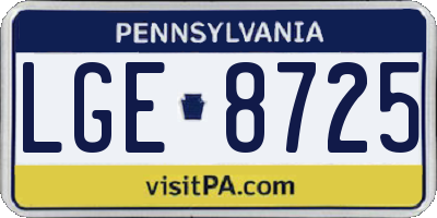 PA license plate LGE8725