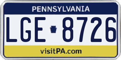 PA license plate LGE8726