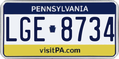 PA license plate LGE8734