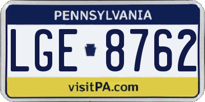 PA license plate LGE8762